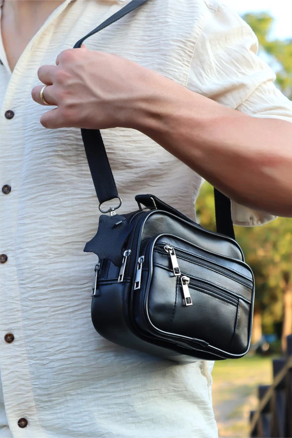 Siyah Deri Kasalı El Çantası Omuz Çantası Ve Lacivert Deri Çapraz Çanta Set - 2