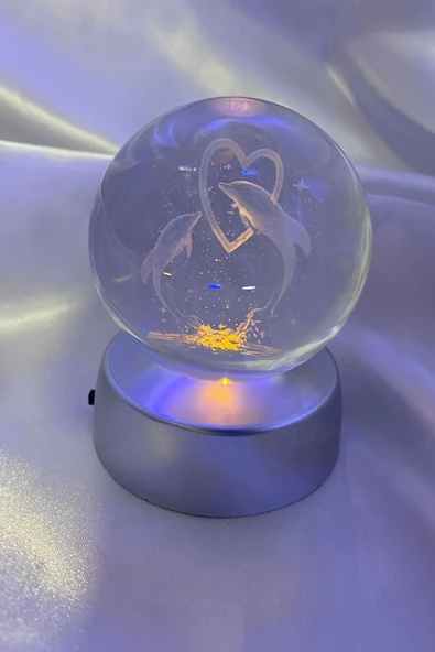 3D Led Işık Cam Küre Çok Işıklı Pilli Kalp Yunus 6 cm - Resim 6