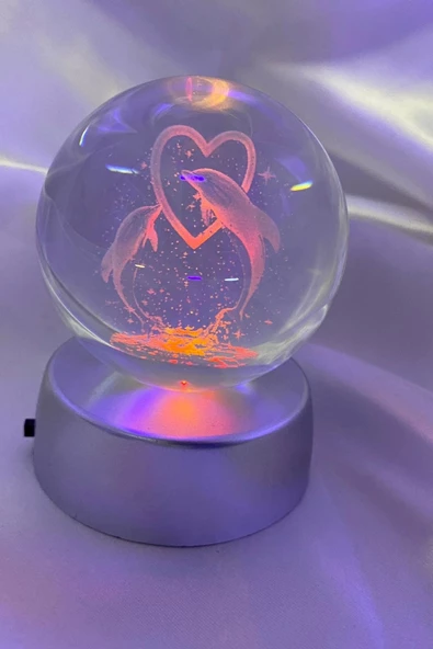 3D Led Işık Cam Küre Çok Işıklı Pilli Kalp Yunus 6 cm ürün görseli 1