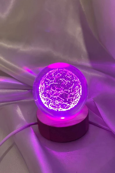 3D Led Işık Cam Küre Çok Işıklı Ahşap Yeni Dünya 6 cm - 2