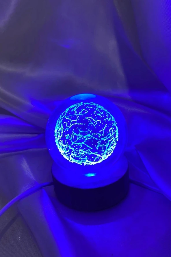 3D Led Işık Cam Küre Çok Işıklı Ahşap Yeni Dünya 6 cm