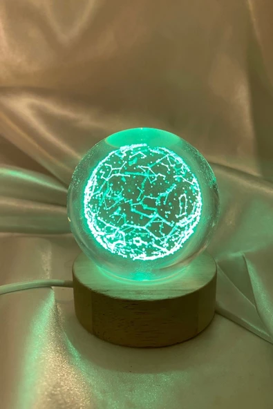 3D Led Işık Cam Küre Çok Işıklı Ahşap Yeni Dünya 6 cm - 4