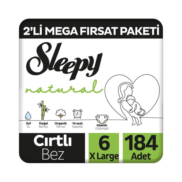 Sleepy Natural 6 Numara XLarge 184'lü Bebek Bezi