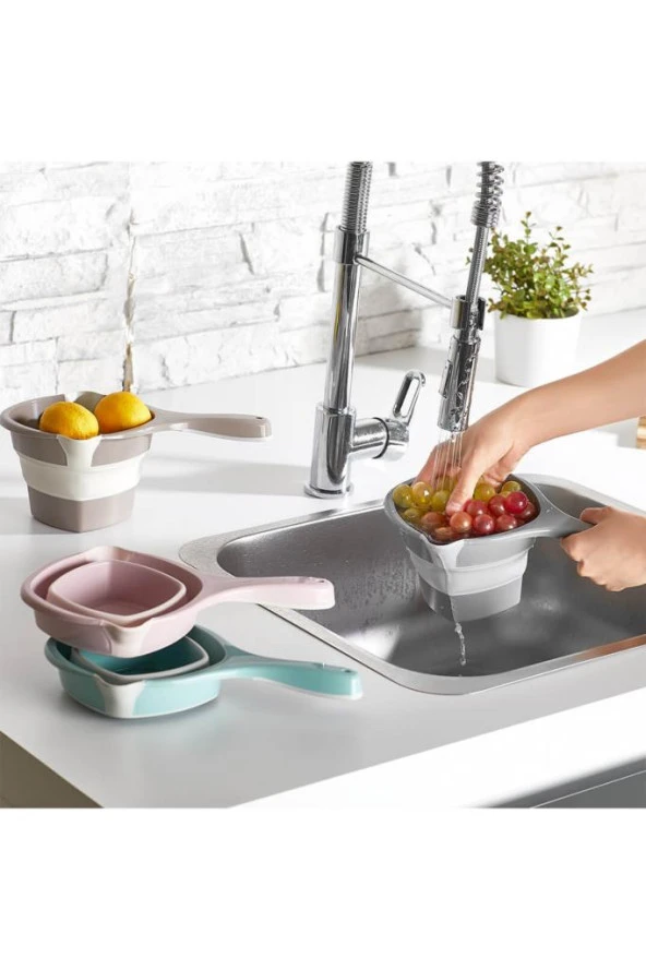 Flosoft Katlanabilir Maşrapa, Akordiyon İki Uçlu Saplı Maşrapa Gri - 4