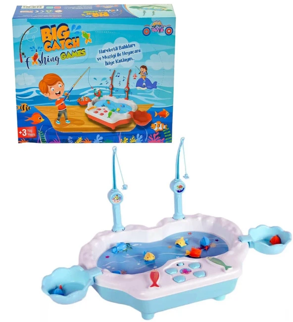 Müzikli, Havuzda Balık Yakalama Oyunu, 8 Balık ve 2 Oltalı - Big Catch Fishing Game,MAVİ