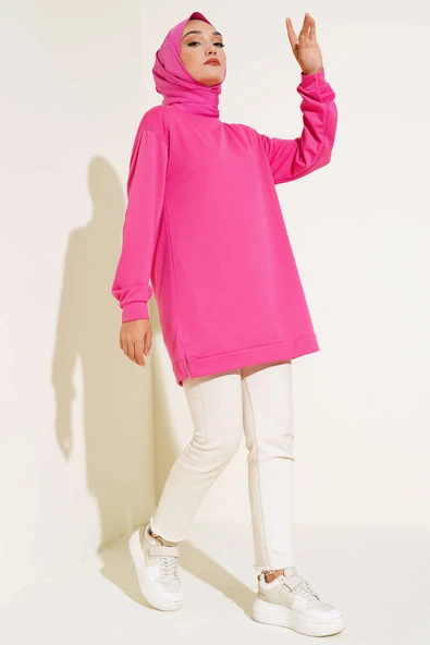 Yazı Baskı Armalı Tunik Fuşya - Resim 2