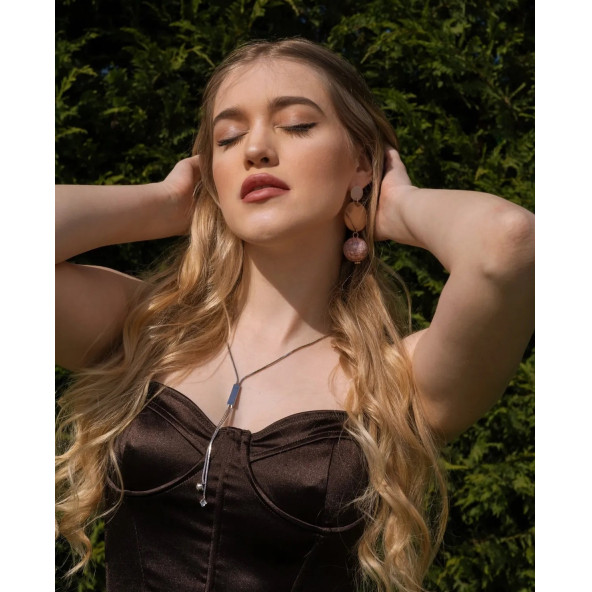 Gümüş Renk Takı Set4 (Parlak Taşlı Kolye 42cm,6'lı Yüzük Set,Yassı 20mm Halka Küpe,Desenli Top Küpe) - 2