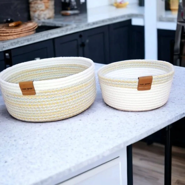 Decohandy Handmade Jüt Sepet Organizer 2'li Takım Ebruli-Beyaz - Resim 2