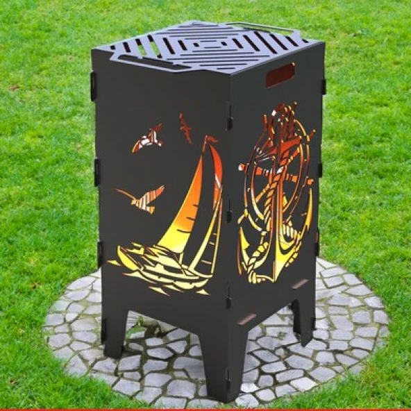 Ateş Çukuru Çapa ve YELKENLİ Desenli  Dekoratif Mangal - 5