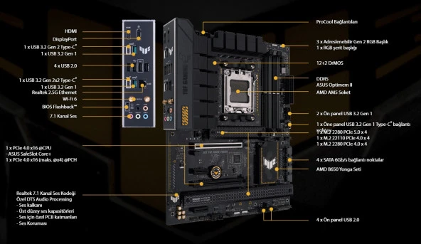 ASUS TUF GAMING B650-PLUS WIFI B650 DDR5 (Vga Yok) GLan 2.5G ATX HD DP US3 M2 TYP-C WIFI BT AM5 AMD Anakart