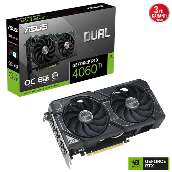 ASUS DUAL-RTX4060TI-O8G 8GB Geforce RTX4060TI GDDR6 128bit HDMI 3xDP 16x Ekran Kartı