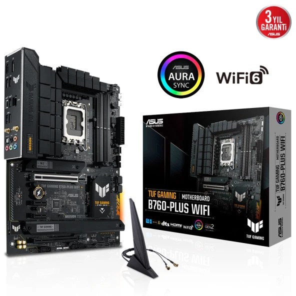 ASUS TUF GAMING B760-PLUS WIFI B760 DDR5 (Vga Yok) GLan 2.5G ATX HD DP WIFI BT M2 TYP-C RGB 1700p Anakart