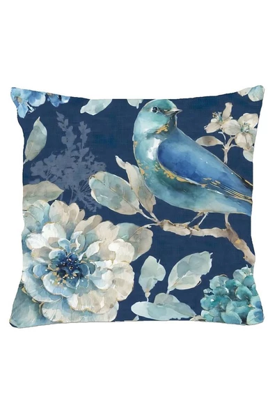 Kuşlar Lacivert Krem Kırlent Kılıfı Design 4