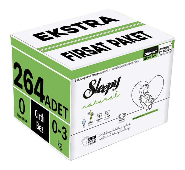 Sleepy Bebek Bezi Natural Beden:0 (0-3KG) Prematüre 264 Adet Ekstra Fırsat Pk