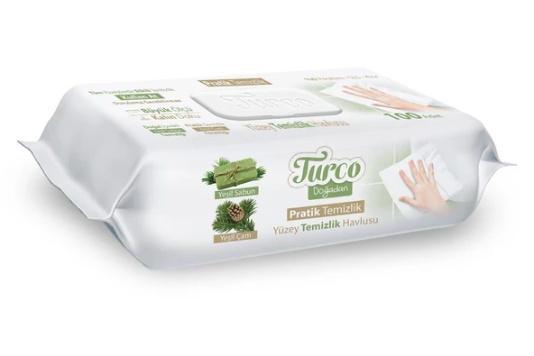 Turco Doğadan Pratik Yüzey Temizlik Havlusu 100 Yaprak Yeşil Sabun/Yeşil Çam (6 Lı Set) 600 Yaprak - 3