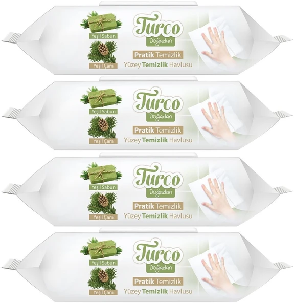 Turco Doğadan Pratik Yüzey Temizlik Havlusu 100 Yaprak Yeşil Sabun/Yeşil Çam (4 Lü Set) 400 Yaprak