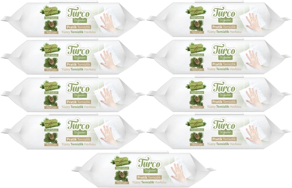 Turco Doğadan Pratik Yüzey Temizlik Havlusu 100 Yaprak Yeşil Sabun/Yeşil Çam (9 Lu Set) 900 Yaprak