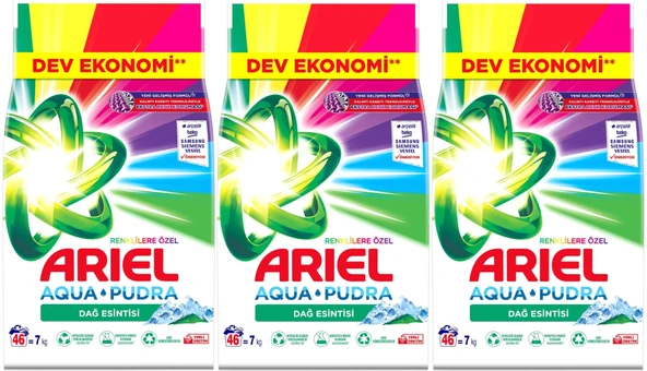 Ariel Matik Toz Çamaşır Deterjanı 21 KG Renklilere Özel/Dağ Esintisi (138 Yıkama) (3PK*7KG)