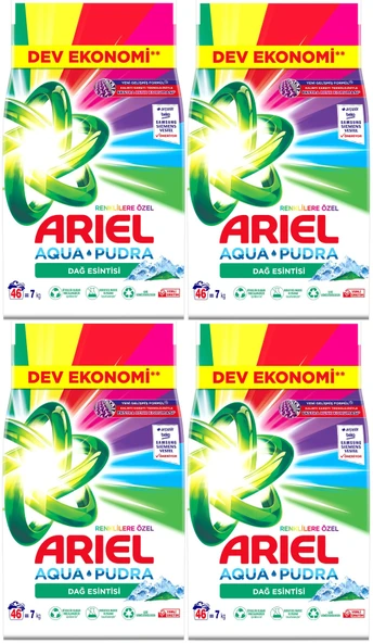 Ariel Matik Toz Çamaşır Deterjanı 28KG Renklilere Özel/Dağ Esintisi (184 Yıkama) (4PK*7KG)