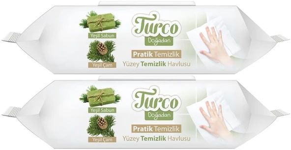 Turco Doğadan Pratik Yüzey Temizlik Havlusu 100 Yaprak Yeşil Sabun/Yeşil Çam (2 Li Set) 200 Yaprak