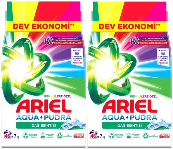 Ariel Matik Toz Çamaşır Deterjanı 14KG Renklilere Özel/Dağ Esintisi (92 Yıkama) (2PK*7KG)