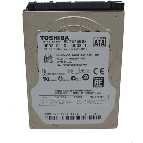 TOSHIBA 750GB MK7575GSX 2.5" 8MB 5400RPM SATA Laptop disk