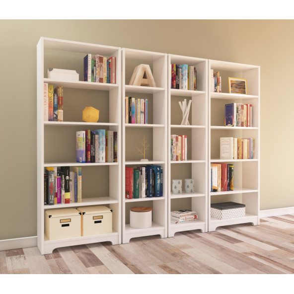 Nur Mobilya 4'lü Kitaplık Beyaz (BAZALI MODEL)