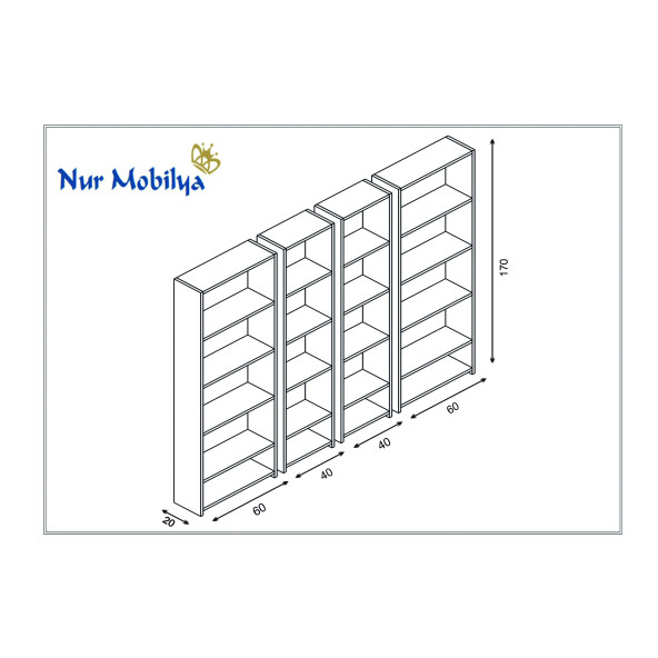 Nur Mobilya 4'lü Kitaplık Seti Bazalı Model - 3