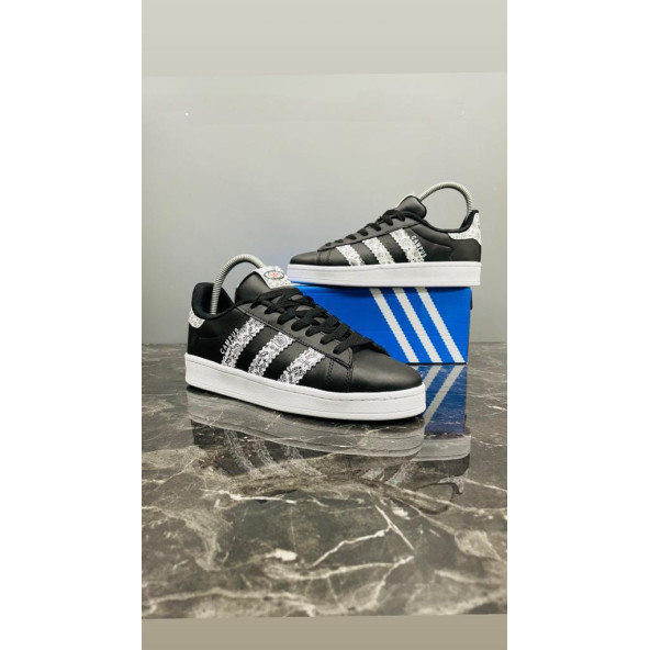 Adidas Campus  3 cizgili Desenli Sİyah Ayakkabı - 1