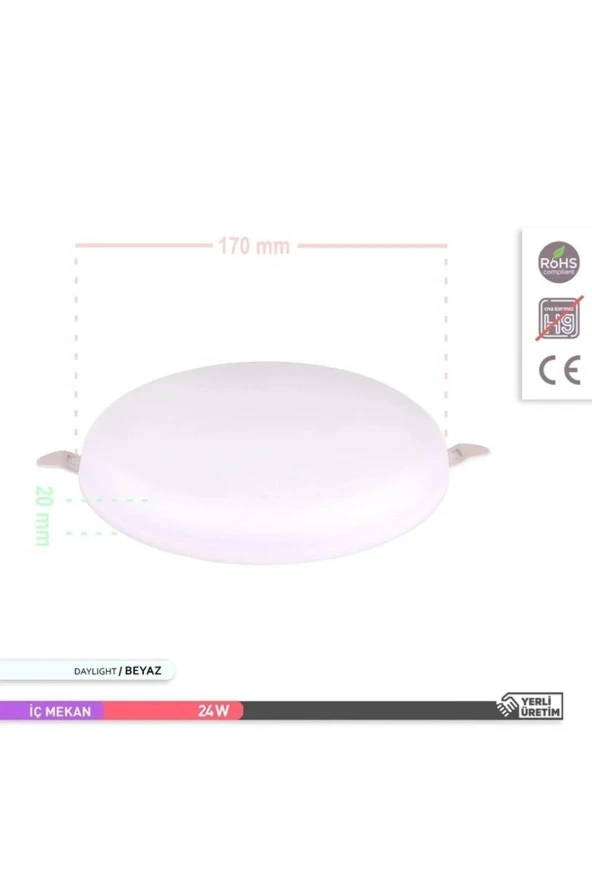 Ack - 6500K Beyaz Sıva Üstü Çerçevesiz Yuvarlak Led Panel AP11-02430 - 4