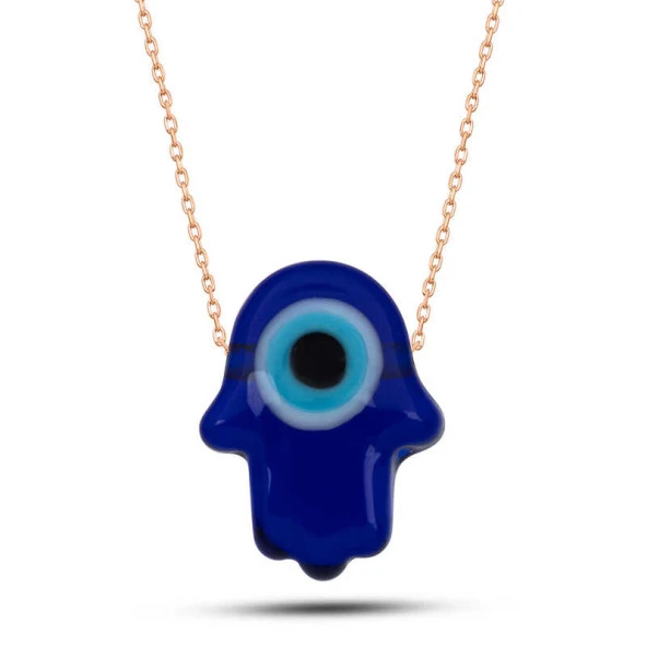 himarry 925 Ayar Gümüş Rose Mavi Nazarlı Cam Fatma Ana Eli Kadın Kolye ürün görseli 1