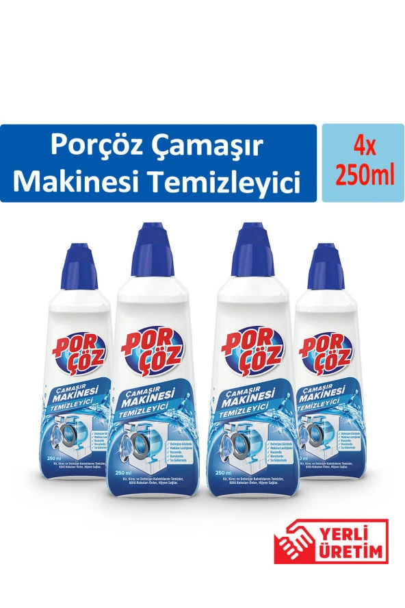 Porçöz Çamaşır Makinesi Temizleyici 250 ml x 4 Adet