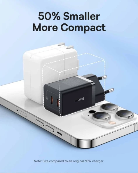 Baseus Süper Hızlı GAN 5 Pro Teknolojili 2x Type Girişli 40W Şarj Adaptörü, Akım ve Isı Korumalı Şarj Başlığı - 5