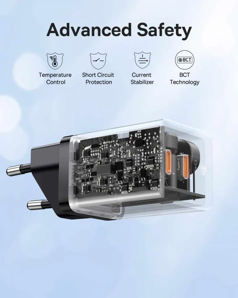 Baseus Süper Hızlı GAN 5 Pro Teknolojili 2x Type Girişli 40W Şarj Adaptörü, Akım ve Isı Korumalı Şarj Başlığı - 3