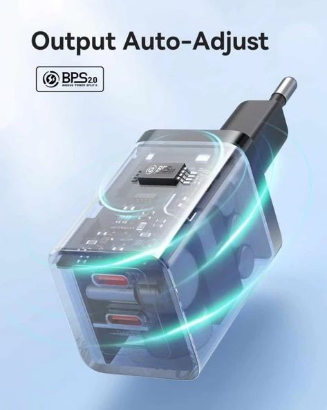 Baseus Süper Hızlı GAN 5 Pro Teknolojili 2x Type Girişli 40W Şarj Adaptörü, Akım ve Isı Korumalı Şarj Başlığı - 6