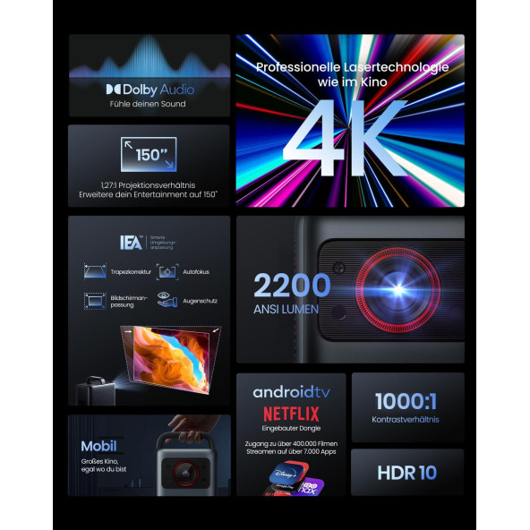 (OUTLET) Anker Nebula Cosmos Laser 1840 Lümen Wi-Fi Android Lazer Taşınabilir 4K Projeksiyon Cihazı - 7