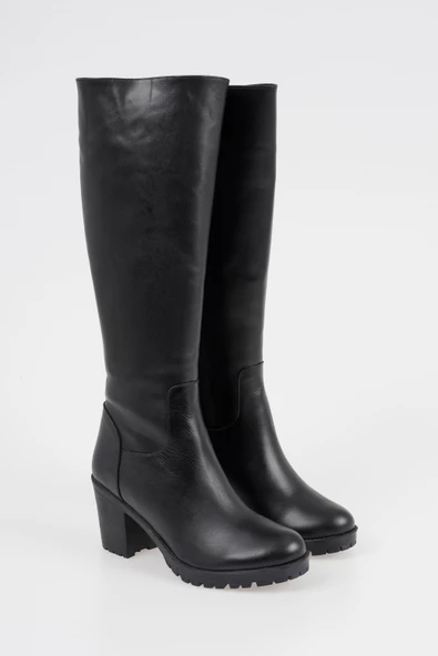 Hakiki Deri Kadın Çizme Kalın Topuklu Klasik Fermuarlı Kışlık Bayan Bot - 2