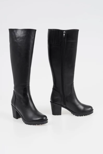 Hakiki Deri Kadın Çizme Kalın Topuklu Klasik Fermuarlı Kışlık Bayan Bot - 3