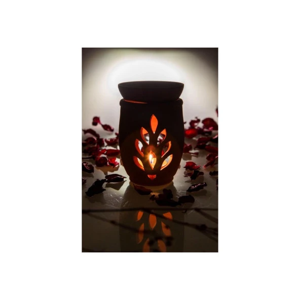 Ev Ofis Için El Yapımı Çömlek Yaşam Çiçeği Buhurdanlık Tütsülük ,Lavanta Yağı ve 3 adet tealight mum - 2