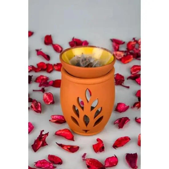 Ev Ofis Için El Yapımı Çömlek Yaşam Çiçeği Buhurdanlık Tütsülük ,Lavanta Yağı ve 3 adet tealight mum - 3
