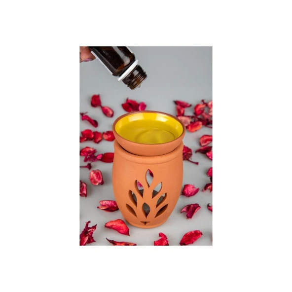 Ev Ofis Için El Yapımı Çömlek Yaşam Çiçeği Buhurdanlık Tütsülük ,Lavanta Yağı ve 3 adet tealight mum - 4