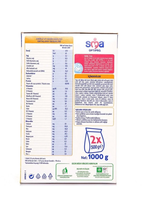 SMA Optıpro Probıyotık 3 Numara Bebek Sütü 1000 Gr