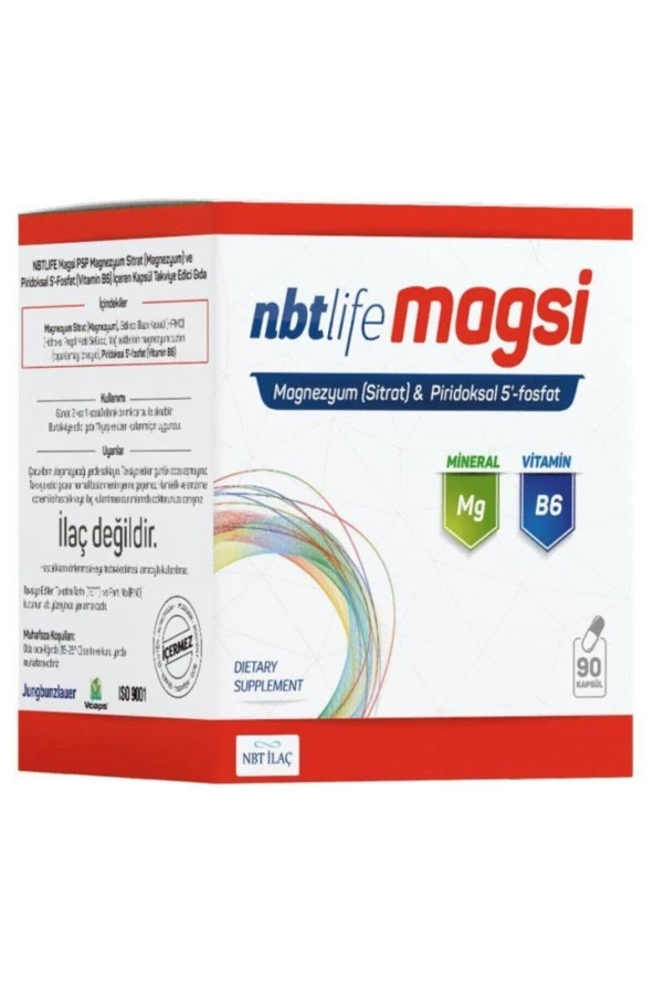 NBT İLAÇ Nbt Life Magsi Magnezyum P5P Vitamin B6 90 Kapsül | Magnezyum Sitrat