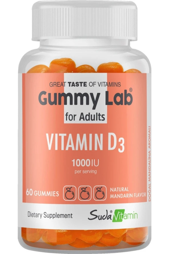 SUDA VİTAMİN Gummy Lab Vitamin D3 For Adults Mandalin Aromalı 60 Gummies Çiğnenebilir D3 Vitamini
