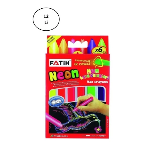 Fatih Mum Pastel Boya Neon Wax Crayon Jumbo 6 Renk 12'li