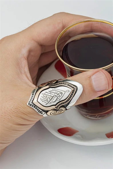 La Galibe İllallah Yazılı Gümüş Erkek Zihgir Yüzük - Resim 5