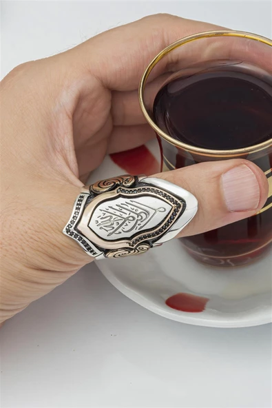 La Galibe İllallah Yazılı Gümüş Erkek Zihgir Yüzük - Resim 6