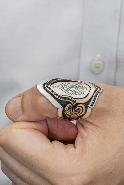 La Galibe İllallah Yazılı Gümüş Erkek Zihgir Yüzük - Resim 4