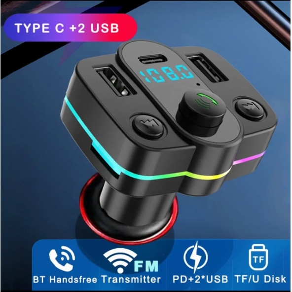 YK Design FT-603 Araç Fm Transmitter Bluetooth Usb Mp3 Sd Kart PD TypeC Şarj - 2