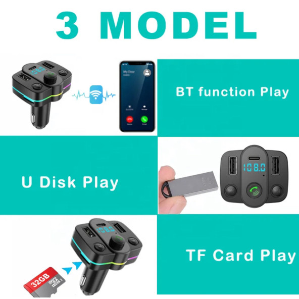 YK Design FT-603 Araç Fm Transmitter Bluetooth Usb Mp3 Sd Kart PD TypeC Şarj - 5